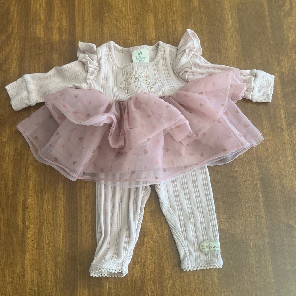 Pink Floral Minnie Mouse Outfit 3-6 months